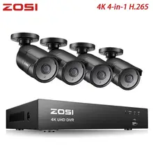 ZOSI 4K 8-канальный сетевой видеорегистратор 4 в 1 TVI CVI AHD CVBS H.265 система видеонаблюдения DVR комплект с 4K Водонепроницаемый ночного видения Bullet Камера