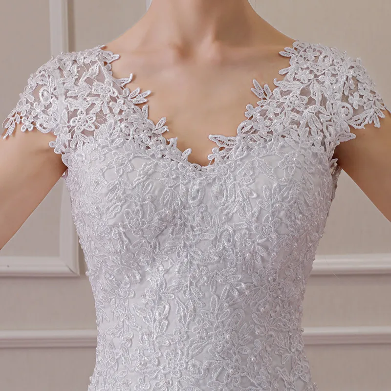 2021 New Illusion Vestido De Noiva White Backless Lace Mermaid Wedding Dress Cap Sleeve Wedding Gown Bride Dress