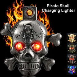 Briquet chargeur USB crâne de Pirate, coupe vent d'extérieur Portable en métal allume feu fumer Cigarette cadeau pour hommes, 2021 