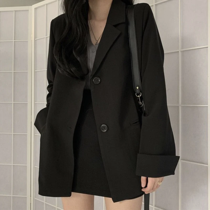 Формальный черный блейзер юбки костюм Спецодежда зубчатый Повседневный Блейзер Пальто+ короткая облегающая юбка осенний комплект из 2 предметов для женщин - Цвет: black two piece