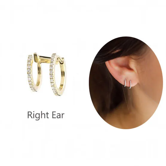 Женские серьги-клипсы в виде кольца с кристаллами в стиле панк-рок - Окраска металла: Gold Right EarCuff