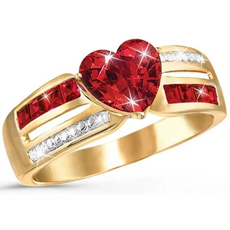

CHUHAN Heart Shape Rose Gold Red Ring for Women Gold Color Rings Flower Zircon Engagement Ring