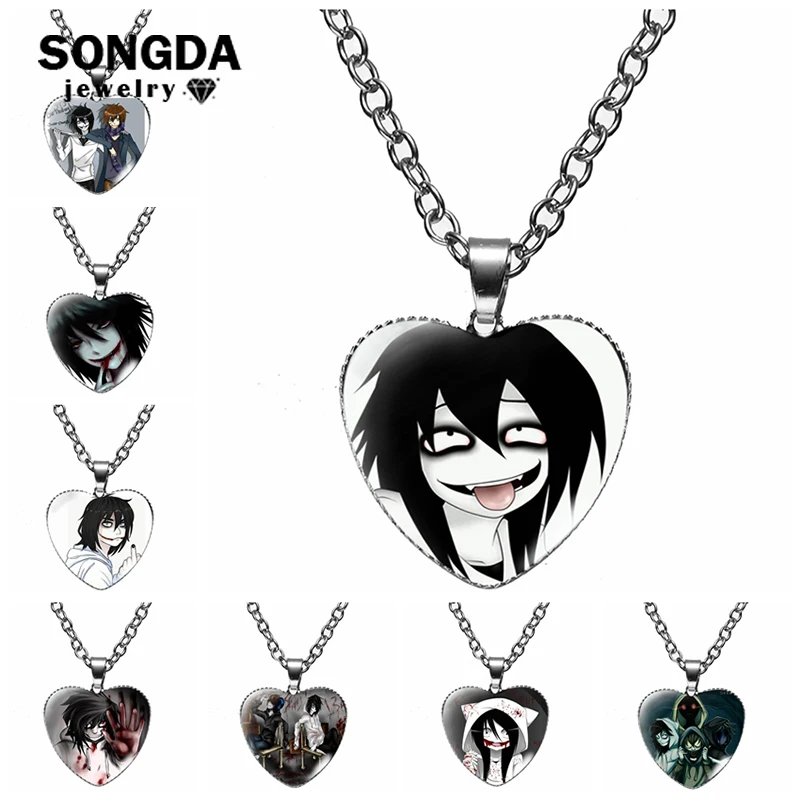 Jeff and Jane The Killer Necklace Creepypasta Creepy Pasta Ticci Toby Figures Glass Anime Heart Pendant Chain Jewelry | Украшения и