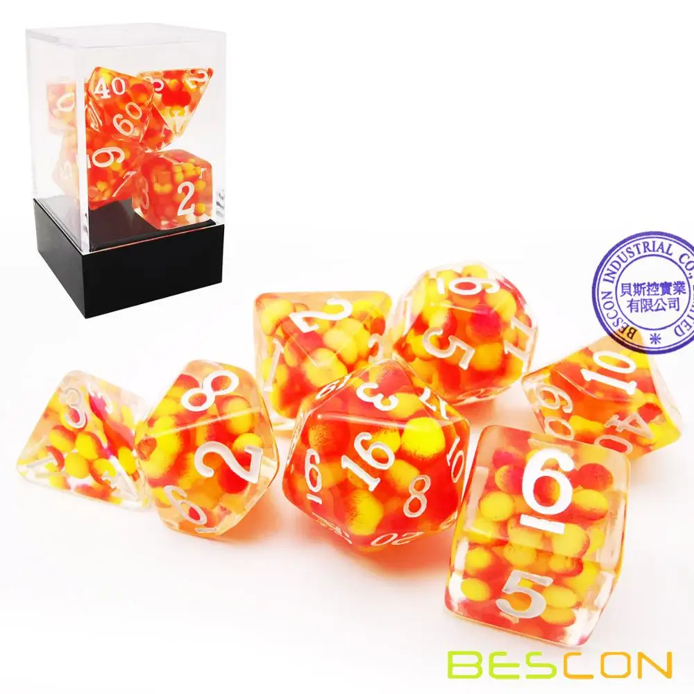 Bescon Firey Pearl Polyhedral Dice Set, Fire Pearl Poly RPG Dice set of 7 5