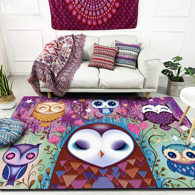 Милый коврик в мультяшном стиле с совой розовый фиолетовый коврик для гостиной, спальни, плюшевый ковер на заказ, нескользящий ковер для ванной комнаты