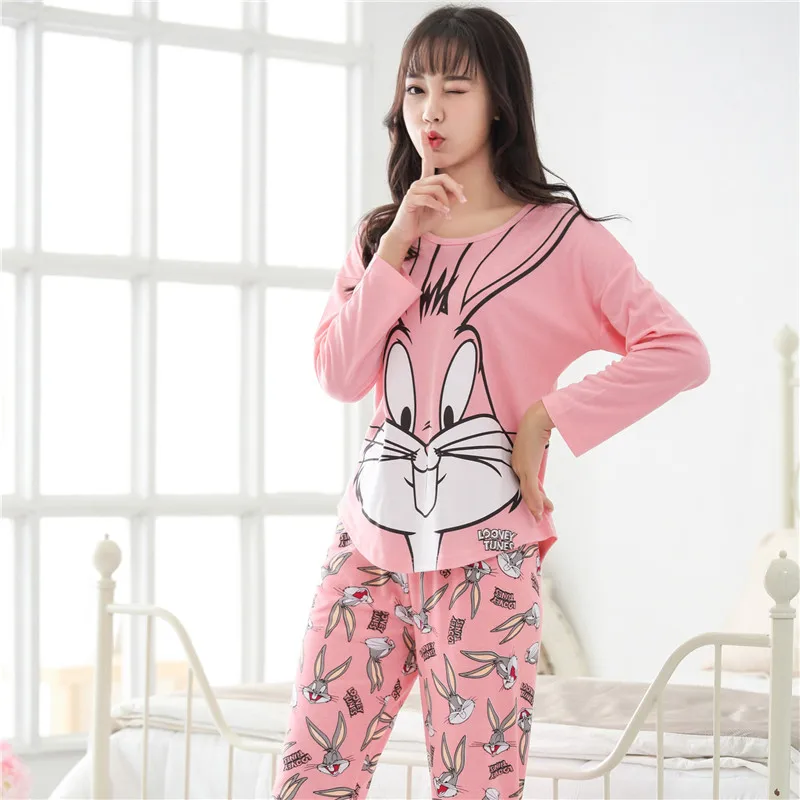 Корейский стиль, весна-осень, стиль, пижамы с длинными рукавами Женская милая Домашняя одежда из чистого хлопка