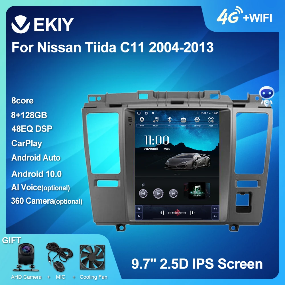 best car stereo EKIY Android 10 Tesla Style Car Radio For Nissan Tiida C11 2004-2013 Navigation GPS Stereo Multimedia Player Vertical Screen DVD car video player system