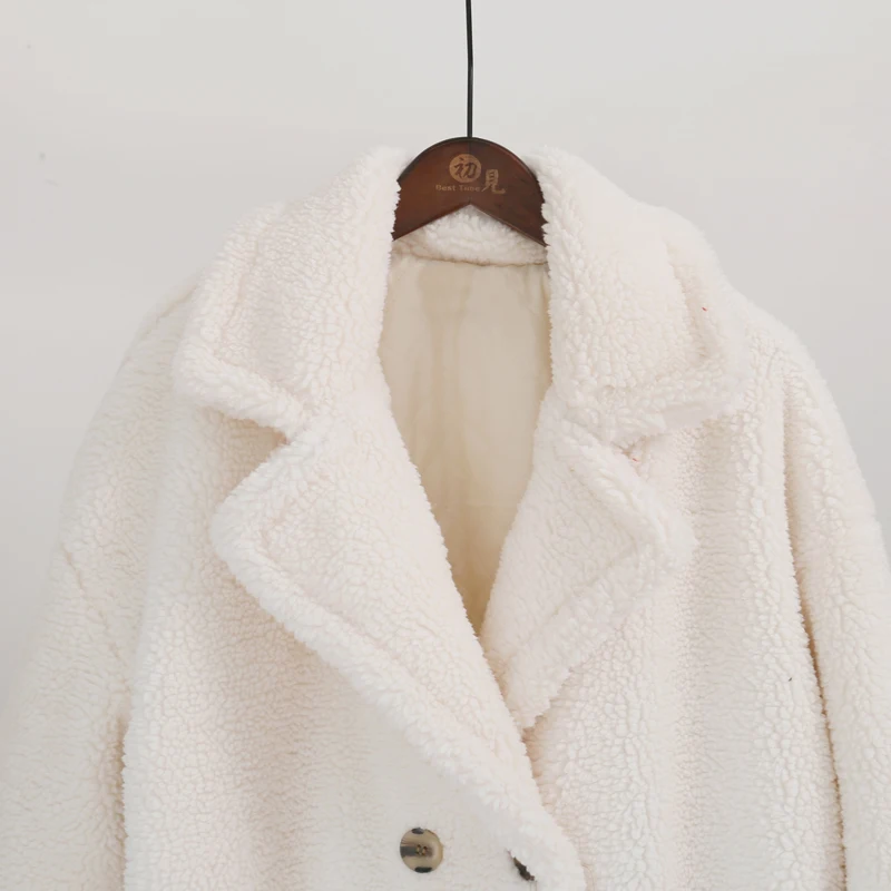 Classic Turn-down Collar Solid Faux Fur Jacket Coat Women Winter Warm Thicken Fake Lamb Overcoats Basic Soft Plush Overwear