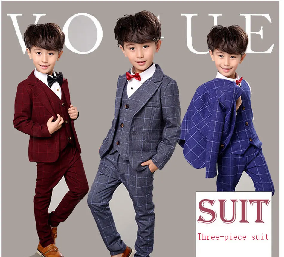 Весенний костюм для мальчиков детский маленький костюм платье для мальчиков Свадебный костюм из трех предметов(пиджак+ жилет+ штаны), деловой костюм для мальчиков