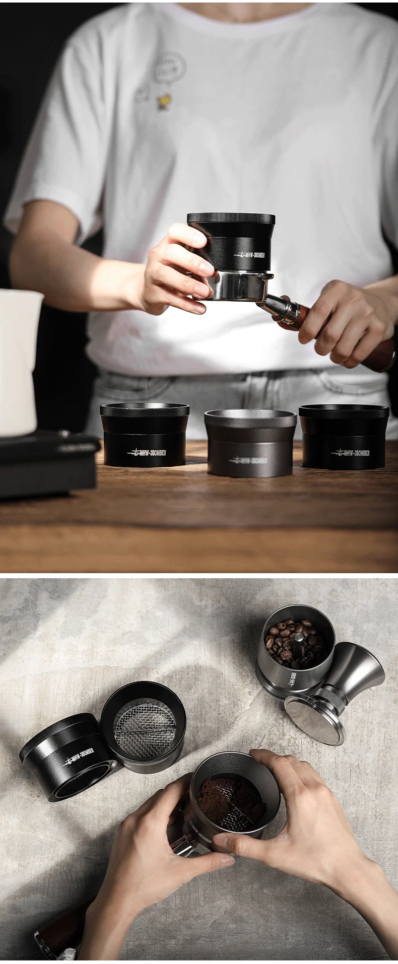 inoxidável al-liga café nivelamento dosando funil anel espresso acessórios