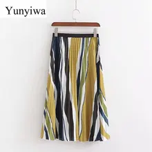 Новинка, Женская плиссированная юбка в полоску с эластичной резинкой на талии, подходящая по цвету, Faldas Mujer, женские повседневные тонкие шикарные Брендовые юбки