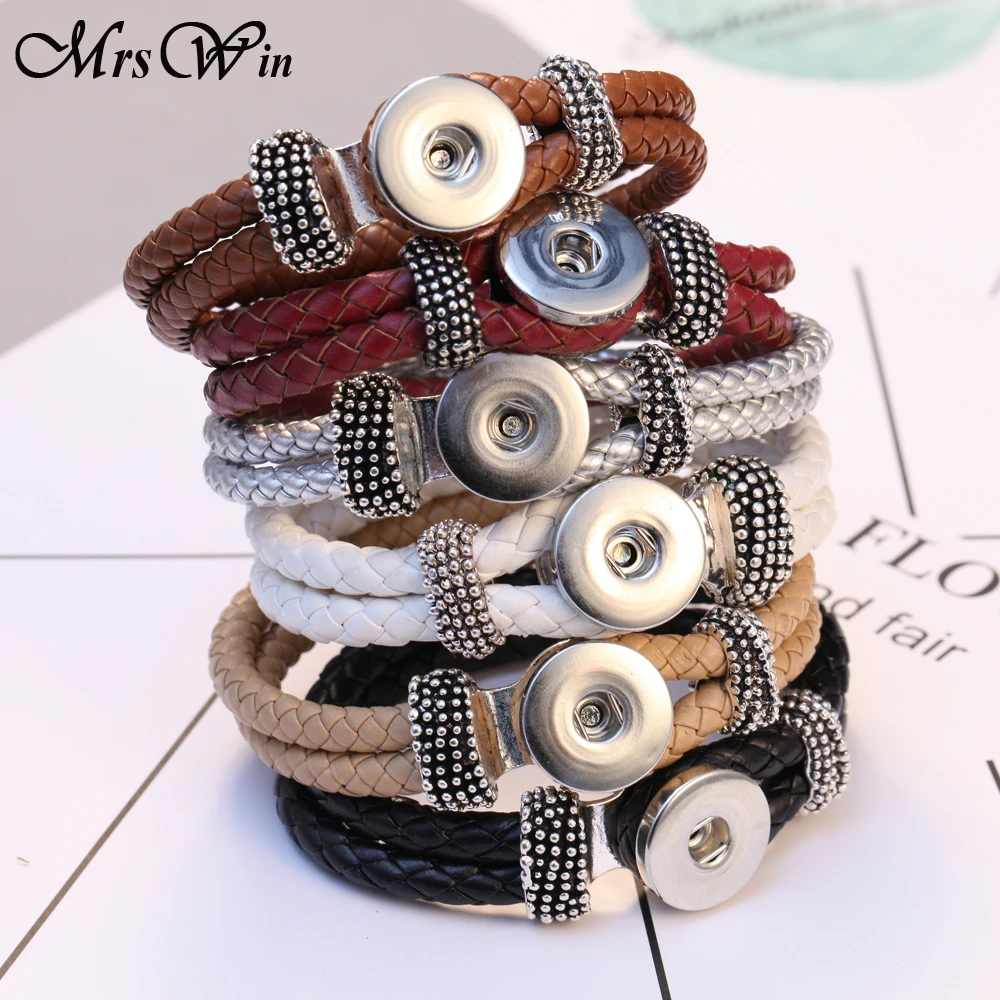 New Braided Leather Snap Button Bracelet Fit 20mm 18mm Snap Jewelry Handmade Leather 18mm Snap
