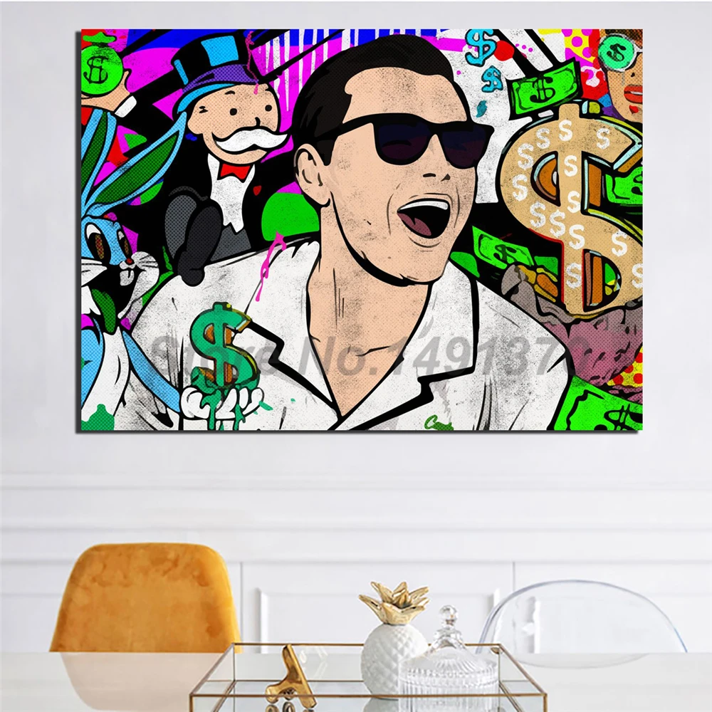 

Alec Monopolies Wolf Street Art Rabbit Dollar Abstract Canvas Poster Painting All Picture Print Living Room Bedroom Decoration