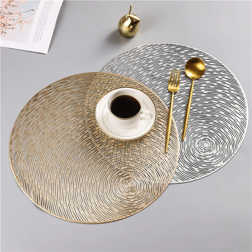 

Creative PVC Placemat For Dining Table Coasters Rose Gold Round Hollow Heat-insulated Table Mat Non Slip Bowl Pad Home Decor
