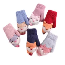 Новые зимние вязаные перчатки для детей 1-3 лет, теплые вязаные перчатки с лисой, двухслойные теплые вязаные перчатки высокого качества