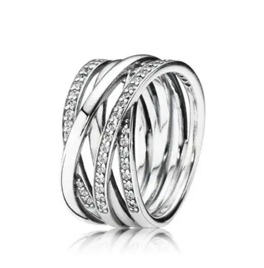 

Original 925 Sterling Silver Ring Openwork Eternity Entwined Crystal Rings For Women Wedding Party Gift Fashion Jewelry