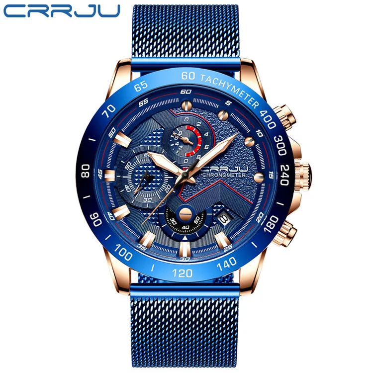 Мужские s часы CRRJU Топ бренд класса люкс 30 м водонепроницаемые Модные часы кварцевые часы Мужские Спортивные Хронограф reloj hombre дропшиппинг - Цвет: blue