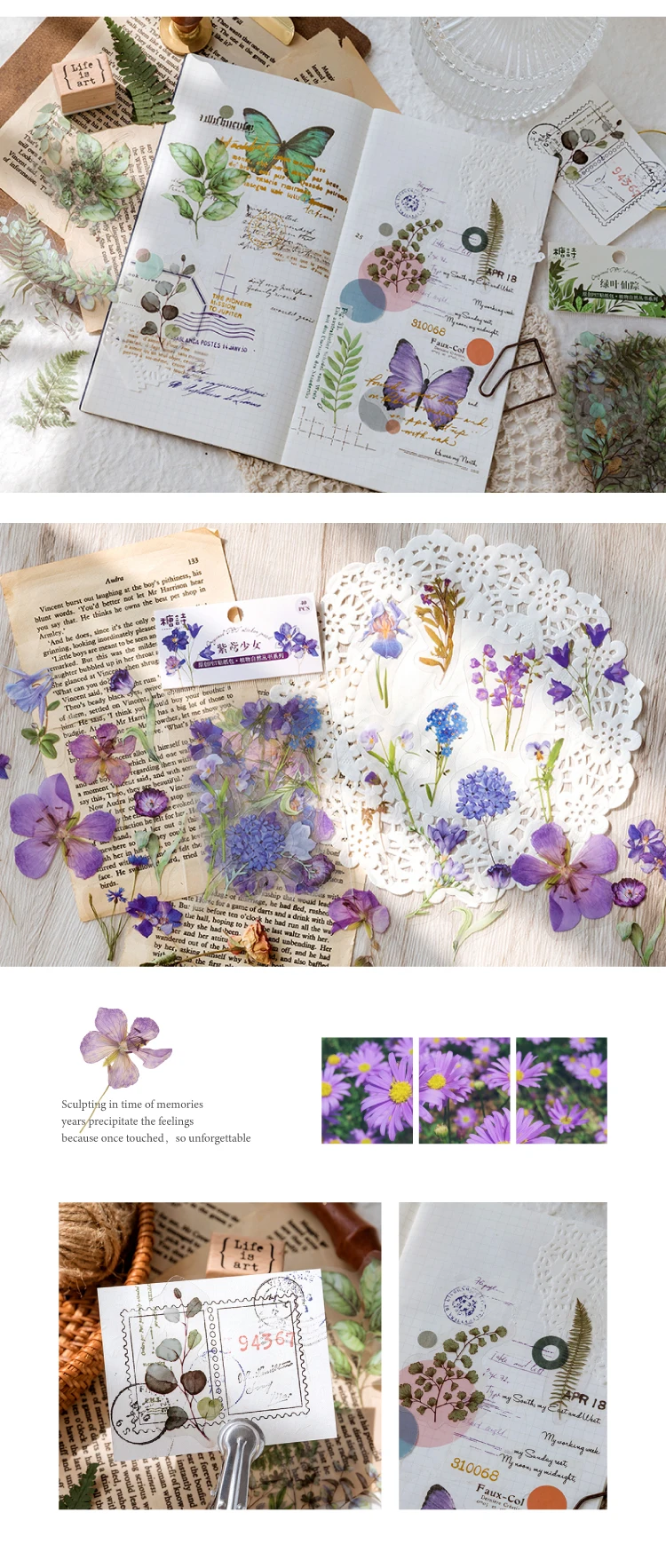 Mr.paper 40Pcs/Bag Plant Flower Series Decorative Diary Sticker Scrapbook Planner Decorative Stationery Sticker