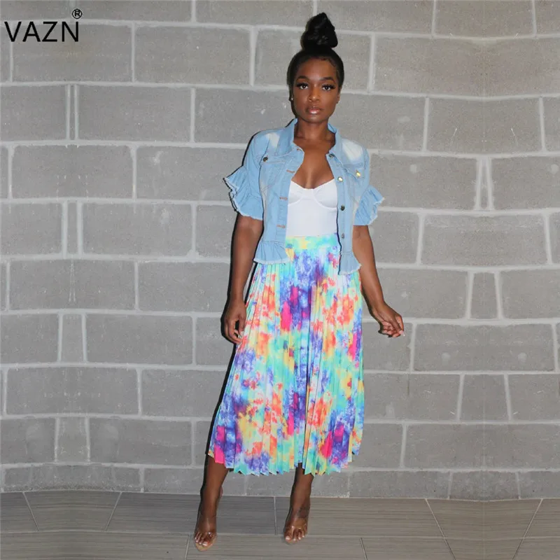 

VAZN QM3826 Autumn Hot High-end Fashion Sexy Women Retro Pleated Loose Long Skirts Lady Chiffon Joker Empire Pleated Skirts