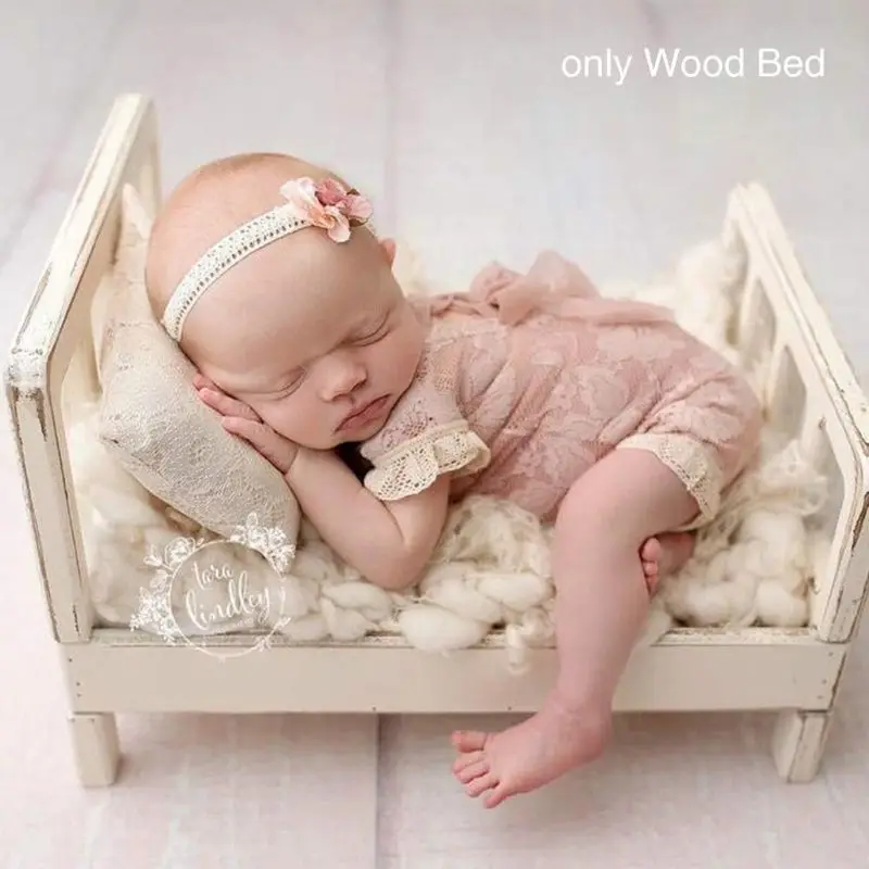 Recém-nascido fotografia adereços cama de madeira infantil