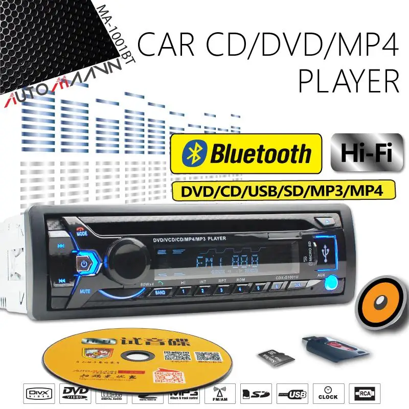 Автомобильный Bluetooth CD/DVD плеер с одним слотом для Nissan Honda Din Toyota радио USB/TF приемник в тире