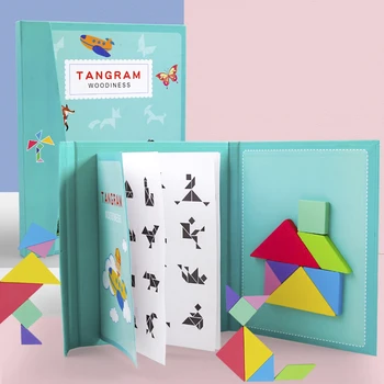 

Fun Montessori Wooden Magnetic 3D Puzzle Tangram Children Toy Wood Puzzle Learning Education Drawing Board Games Toys Gifts