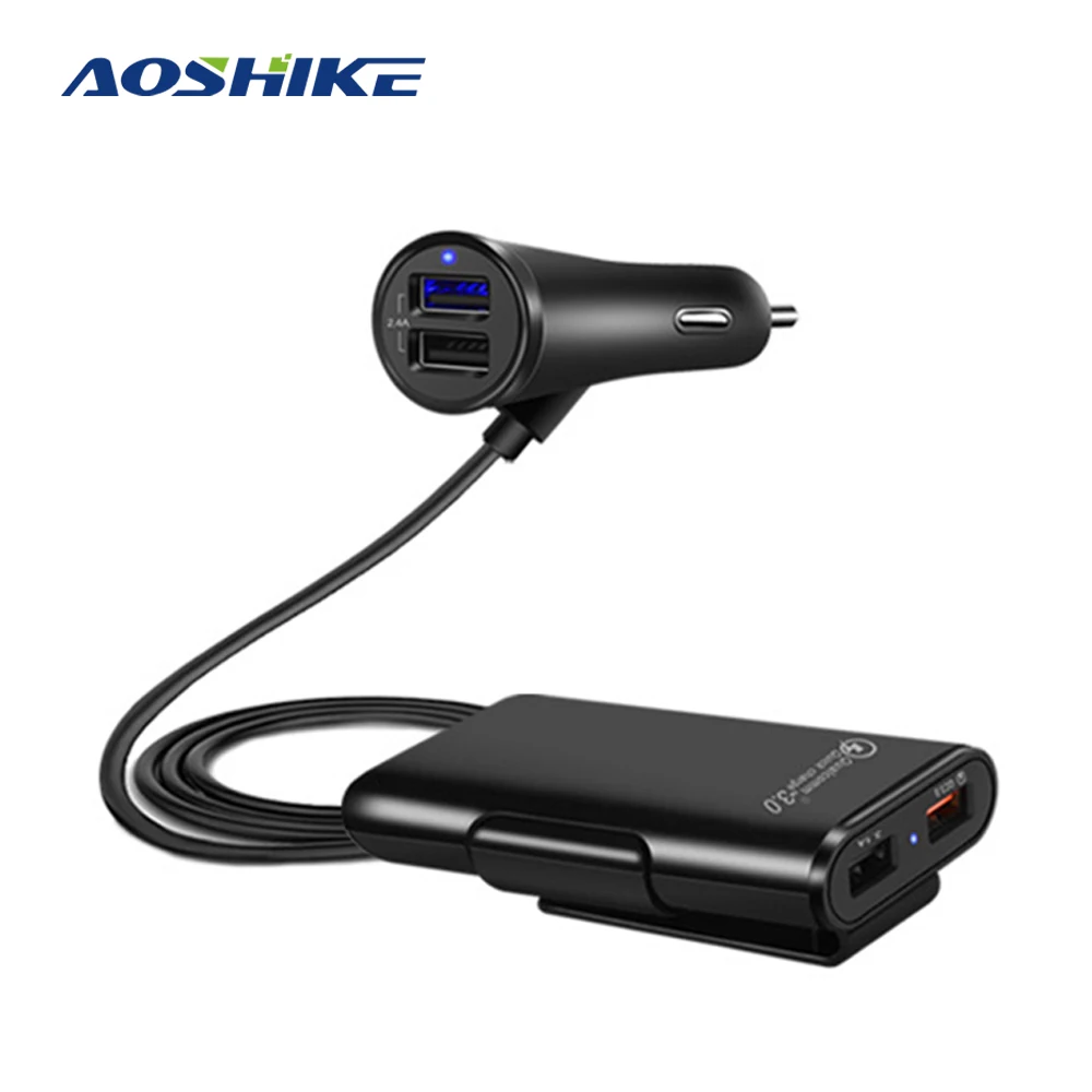 

AOSHIKE Multi-functional 4USB Ports with 1.7m Line QC3.0 Car Fast Charging Cigarette Lighter Backseat Car Charger
