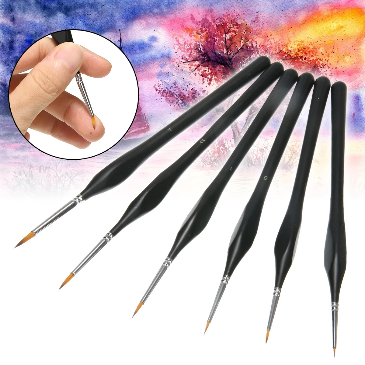 

6pcs/Set Black Paint Brushes Artist Hair Brush Pen For Watercolor Oil Painting For Beginners & Artists Nylon Wooden Handle