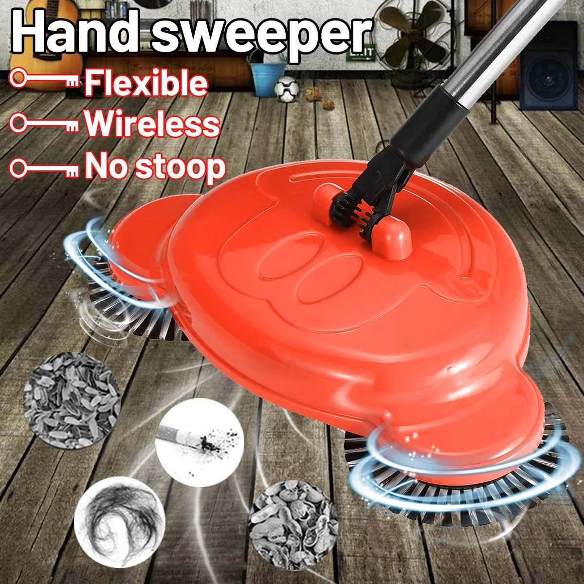Stainless Steel Hand Sweeper Push Type Sweeping Machine Without Electricity Dry Wet Use Lazy Household Vacuum Cleaner