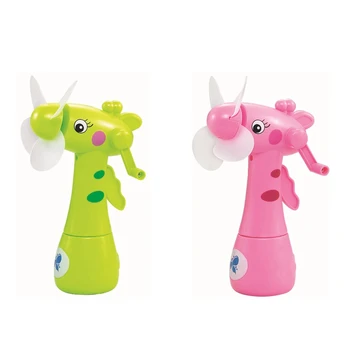 

HOT-2 Pcs Mini Fan Cartoon Giraffes Portable Handheld Desk Humidification Kid Toy Handheld Water Mist Fan for Child Green & Pink