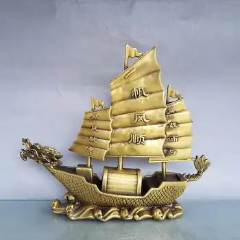

Home Decor 12" Chinese Seikos Brass Dragon boat statue Carving a smooth sailing dragon boat Implication Smooth sailing