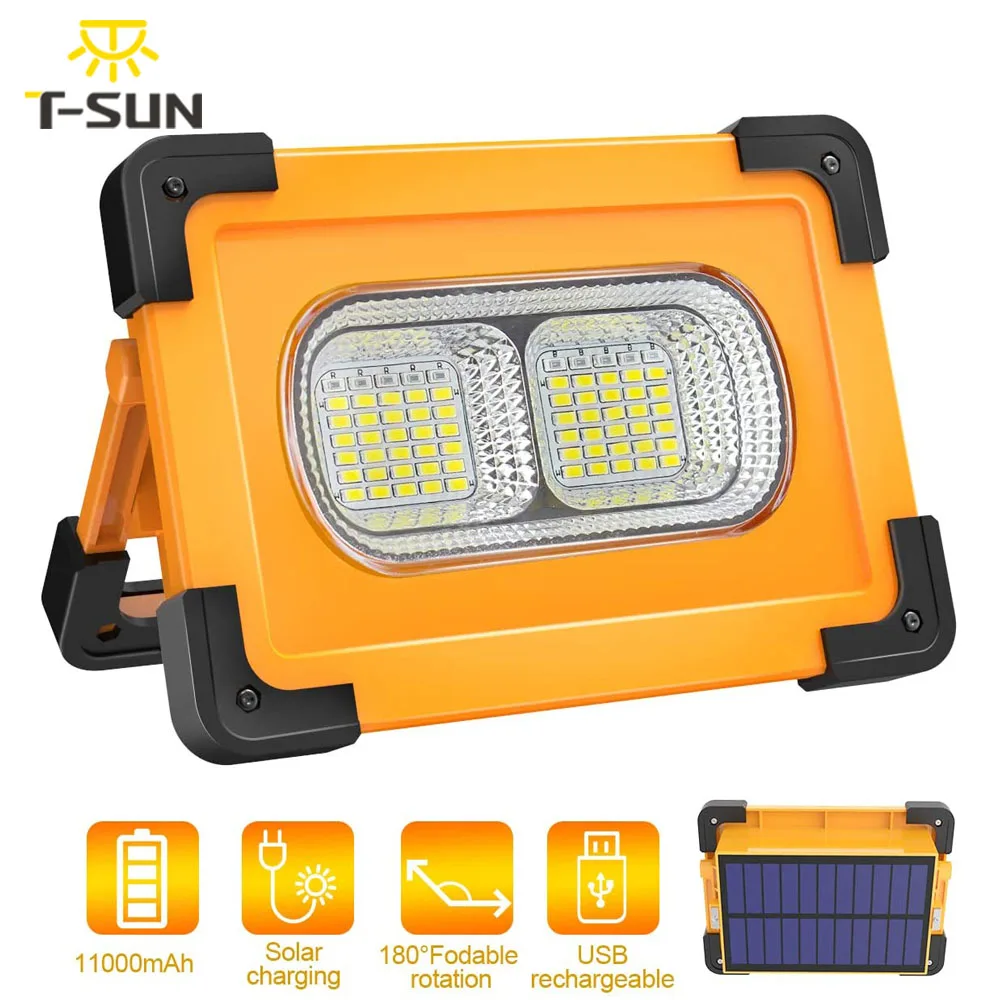 80W 11000mAh Solar Portable Work Light USB+Solar Charging Solar Camping