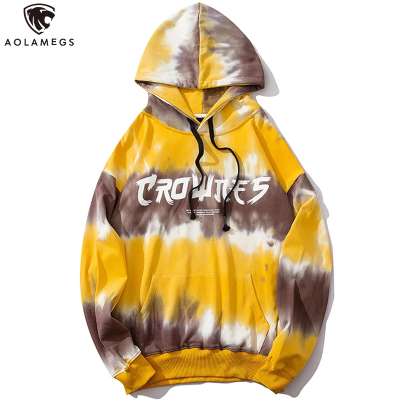 

Aolamegs Hoodies Men Funny Watercolor Print Hooded Pullover Hip Hop Baggy Casual Style Men High Street Lovers Sweatshirt Autumn