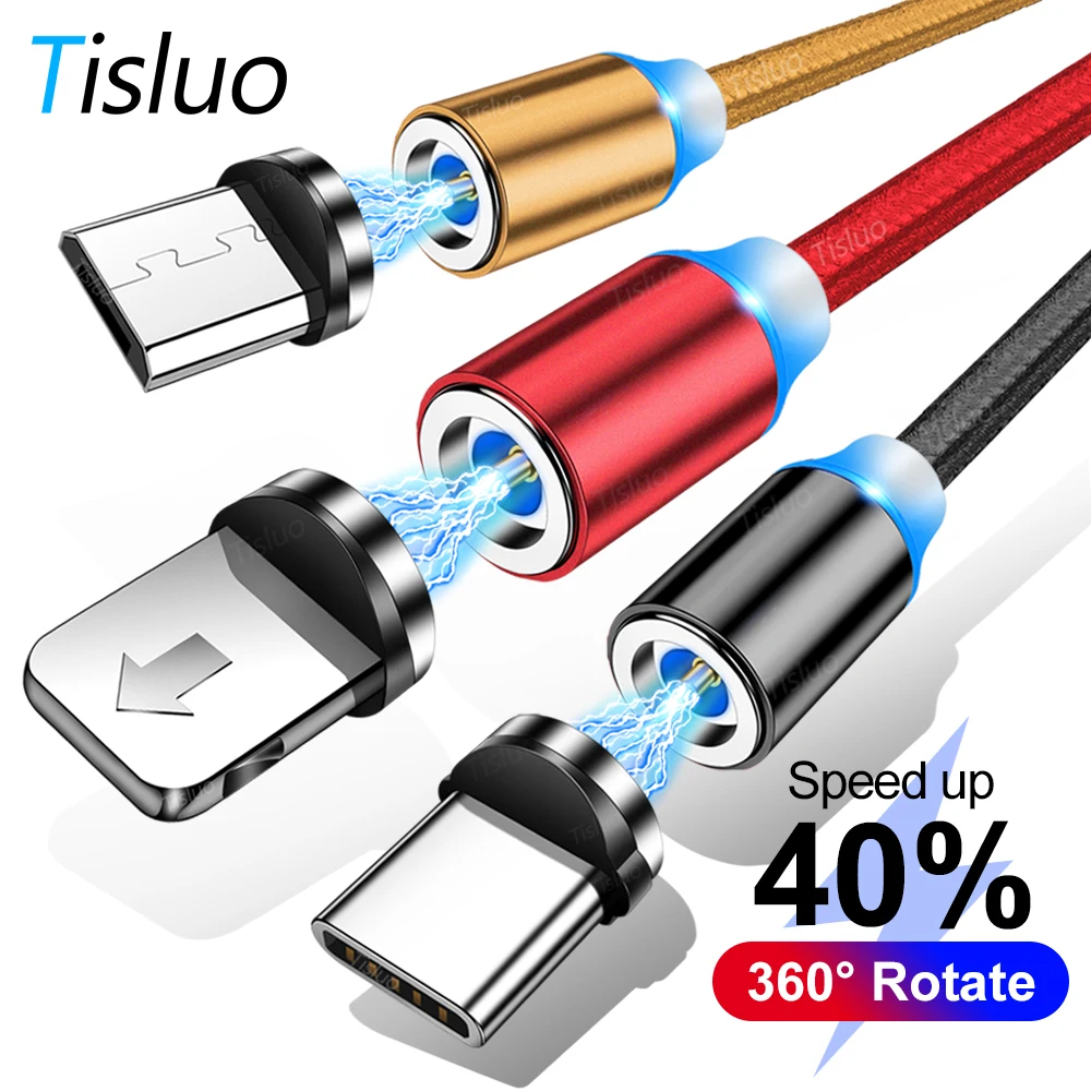 Магнитный зарядный кабель Tisluo Micro USB Type C для быстрой зарядки iPhone Xiaomi Samsung Huawei 1 м