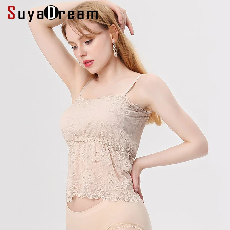 Женский кружевной топ SuyaDream майка из натурального шелка со съемной подкладкой на