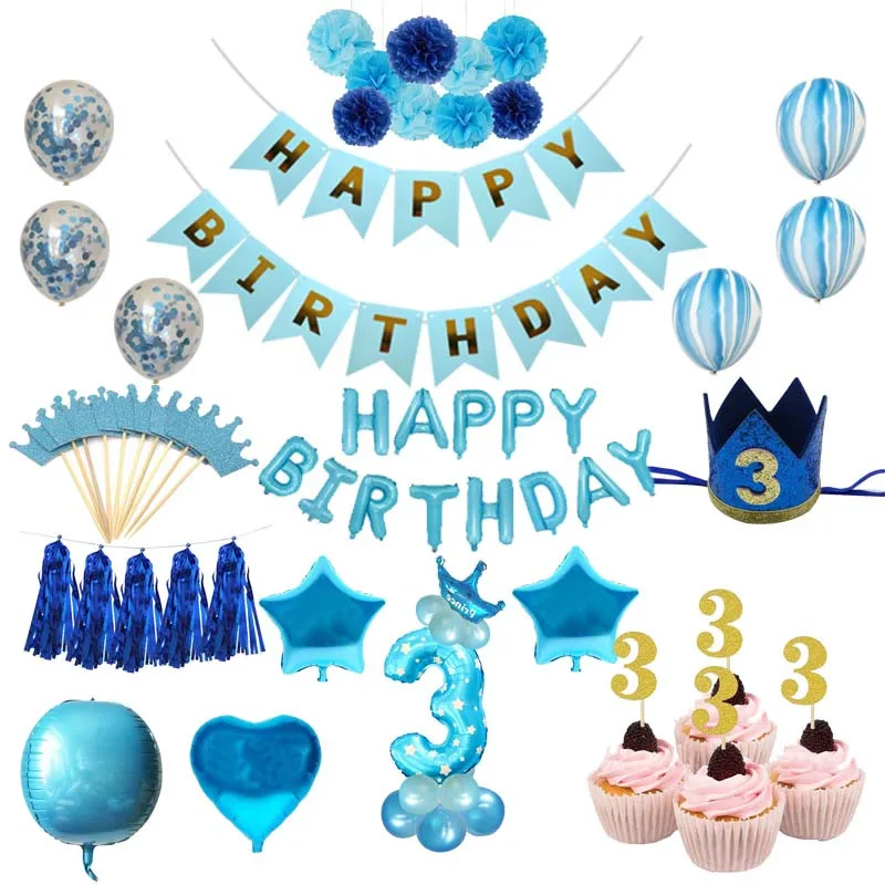 Chicinlife 3th День рождения украшение синий розовый 3 номер шар кекс Топпер мальчик девочка 3 года День рождения Partty поставки