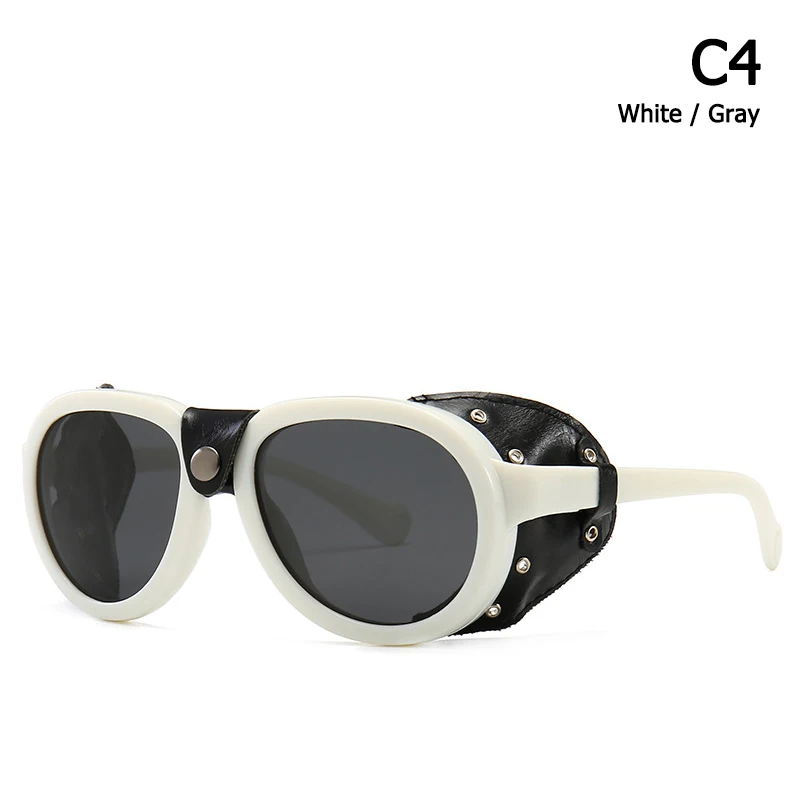 JackJad Новая мода Винтаж стимпанк стиль поляризационные солнцезащитные очки кожа боковой щит фирменный дизайн солнцезащитные очки Oculos De Sol - Цвет линз: C4
