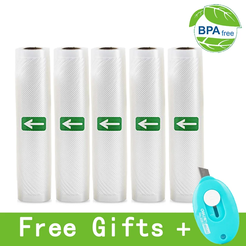 Bolsas de vacío para sellador al vacío de alimentos, 12/15/20/25/28cm x 500cm para sellador al vacío, 5 rollos por lote