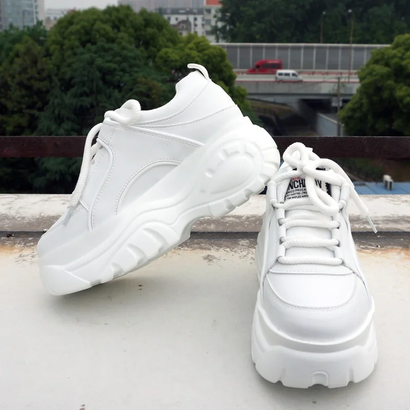 Zapatillas de deporte de plataforma alta para mujer, zapatos de deporte  gruesos a la moda, informales, color blanco, 2019|Zapatos planos de mujer|  - AliExpress
