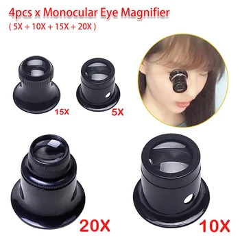 

Eye Magnifier Len Repair Kit 5X 10X 15X 20X 4pcs Portable Monocular Magnifying Glass Loupe Lens for Jeweler Watch Magnifier Tool