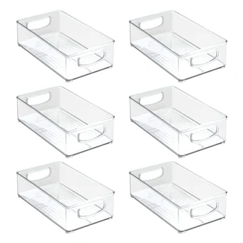 

Behogar 6pcs Refrigerator Organizer Drawer Basket Clear Plastic Bins Storage Racks with Handles for Freezer Kitchen Cabinet Box