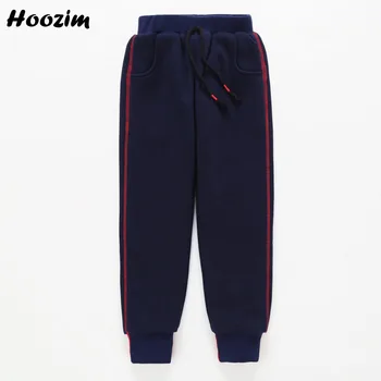 

2020 Winter Thick Warm Fleece Pants For Girls 4-12 Years Fashion Dark Blue Minimalist Elastic Waist Cotton Sport Trousers Boys