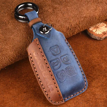 

Crazy Horse Leather Car Key Cover For Land Rover LR4 Discovery LR2 Range Rover Sport Evoq Jaguar 5 Buttons Smart Remote Fob Bag