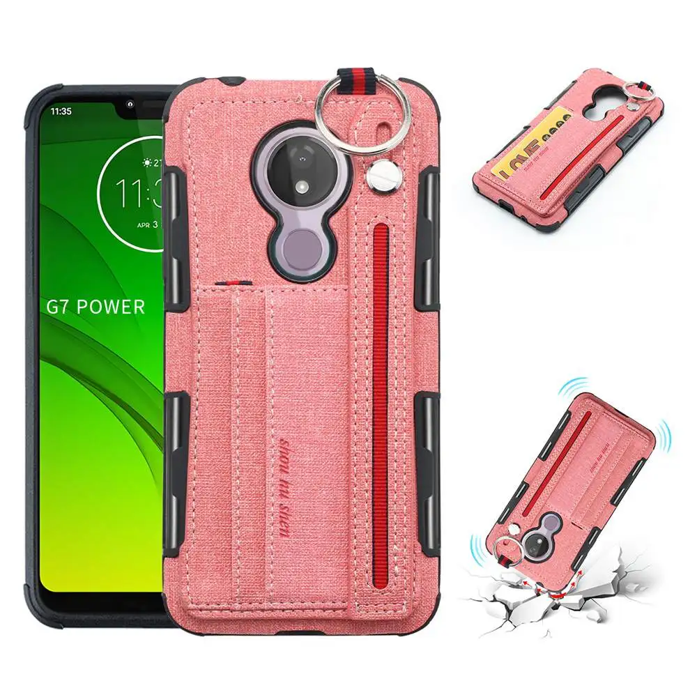 Кожаный чехол с отделением для карт Moto G7 P30 E5 Power Play Plus ремешком на запястье и