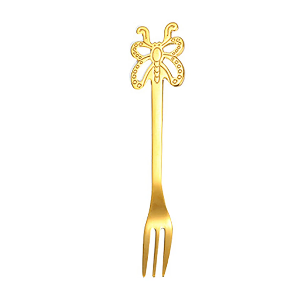 Портативный стиль бабочки из нержавеющей стали чайные десертные ложки кухонные вилки посуда портативная прочная ручка в виде бабочки дизайн - Цвет: Golden Fork