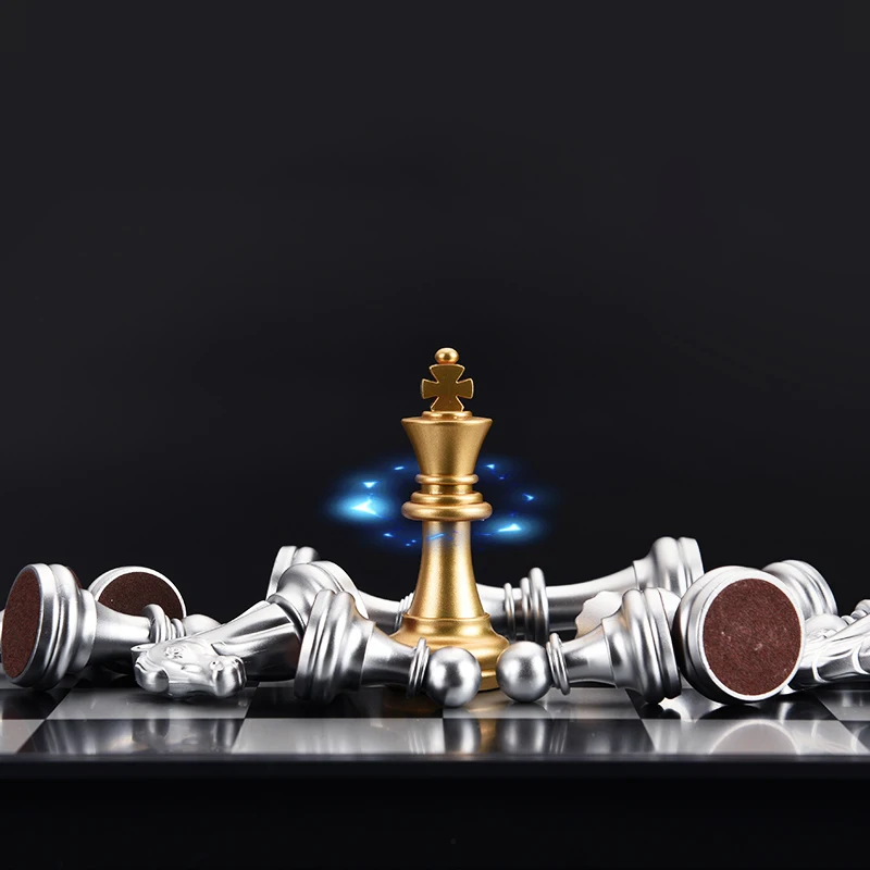 High Quality Magnetic Chess Foldable Checkerboard Set Golden Silver Chess Pieces Portable Family Travel Leisure Board Game Toy - Image 6
