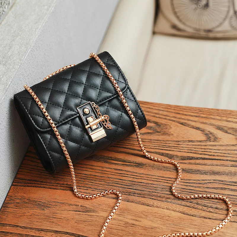 

Korean-style Pattern Versitile Fashion Lock Bag with Chain Trend PU WOMEN'S Shoulder Bag 2019 Autumn And Winter New Style Small