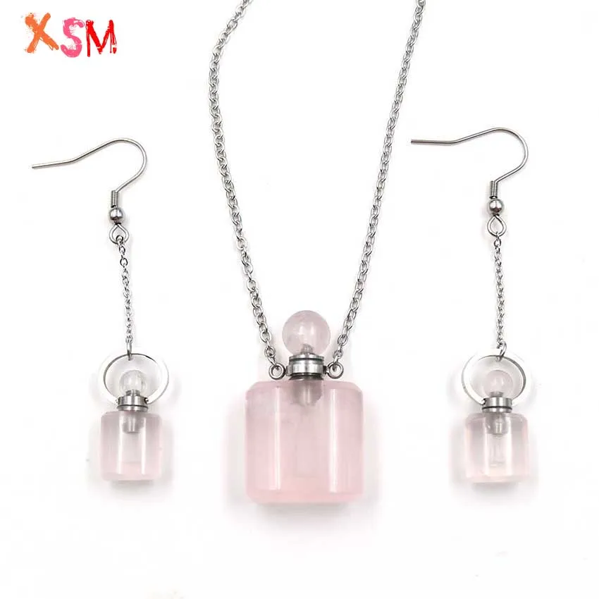 

XSM натуральный кристалл Духи украшения для бутылок наборы дамы Висячие серьги кулон ожерелье для эфирного масла диффузор аромат-бутылка