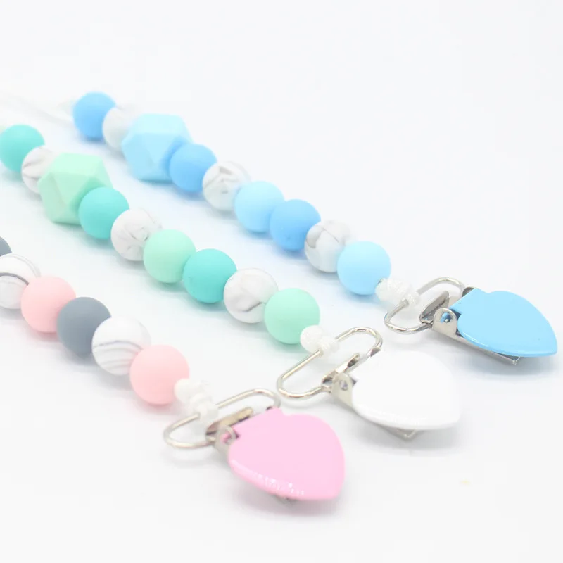 

Infant Supplies Love Shaped Kids Gift 1Pcs Teethers Bracelet Anti-lost Pacifier Clips Holder Food Grade Silicone