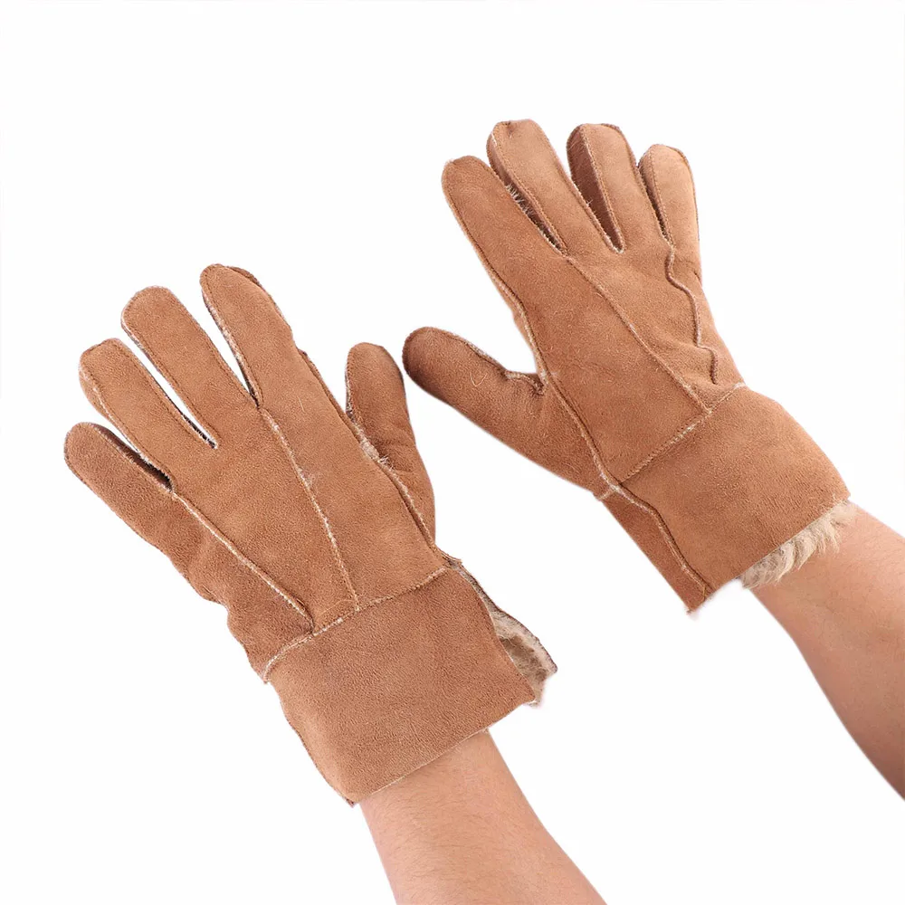 Крутые мужские зимние перчатки из натуральной коричневой овчины 1 пара теплые